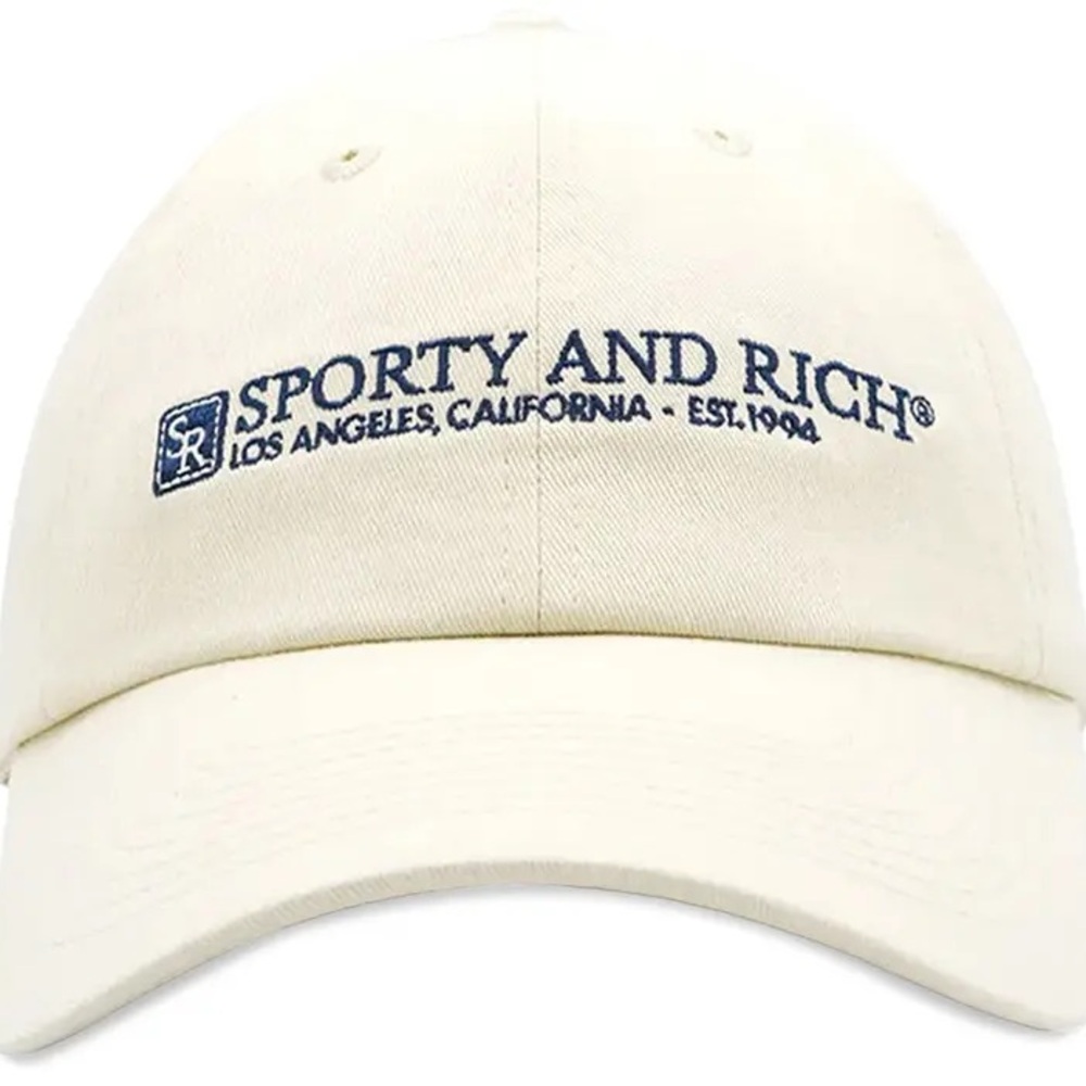 Sporty & Rich Embroidered Logo Baseball Cap - Cream with Navy
